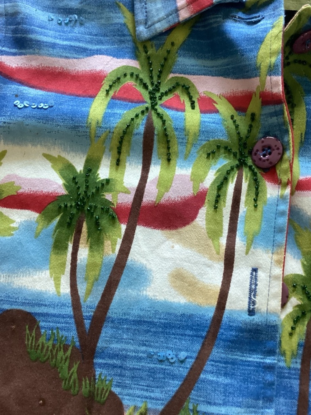 Tropical Palm Print Button-Up Jacket in Blue, Green, Pink Life Style Brand - Picture 7 of 9